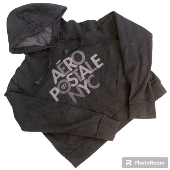 AEROPOSTALE | Crop Logo Drawstring Grey Hoodie - Size M - Picture 1 of 8